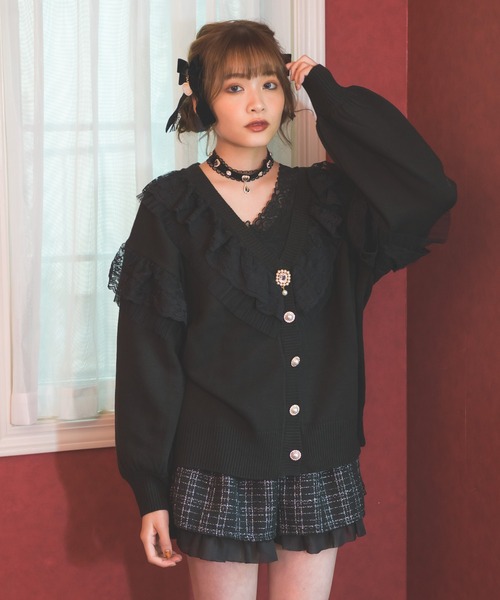 ROJITA(ロジータ)の「レースフリルニットカーデ(カーディガン/ボレロ・レディース・ブラック/ピンク/アイボリー/ミント・FREE)」の9枚目の写真