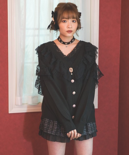 ROJITA(ロジータ)の「レースフリルニットカーデ(カーディガン/ボレロ・レディース・ブラック/ピンク/アイボリー/ミント・FREE)」の11枚目の写真