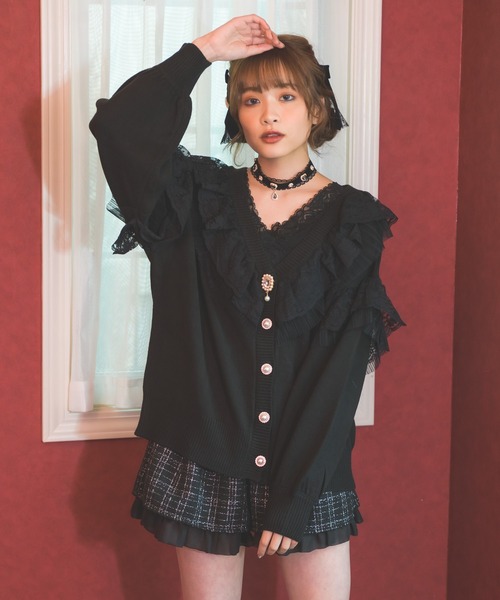 ROJITA(ロジータ)の「レースフリルニットカーデ(カーディガン/ボレロ・レディース・ブラック/ピンク/アイボリー/ミント・FREE)」の12枚目の写真