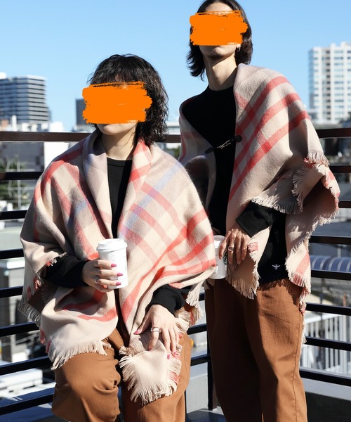 8(eight)(エイト)の「チェックポンチョ(ポンチョ・メンズ・ブラック/ベージュ/ネイビー/グレー/グリーン/ワインレッド・FREE)」の1枚目の写真