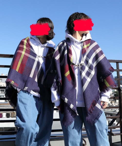 8(eight)(エイト)の「チェックポンチョ(ポンチョ・メンズ・ブラック/ベージュ/ネイビー/グレー/グリーン/ワインレッド・FREE)」の5枚目の写真