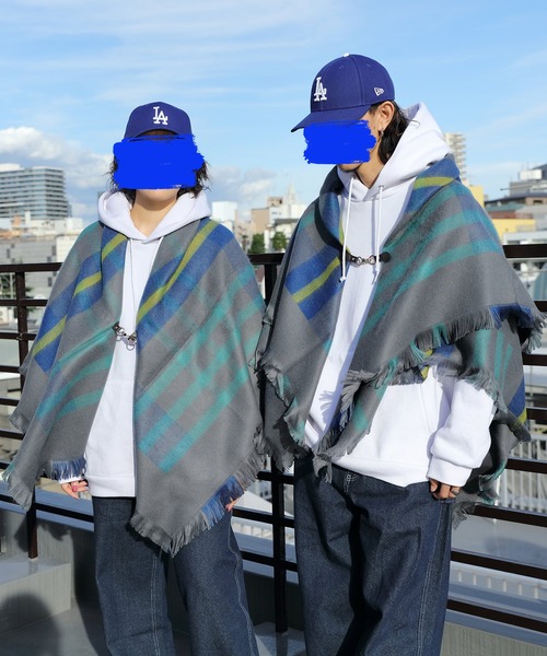 8(eight)(エイト)の「チェックポンチョ(ポンチョ・メンズ・ブラック/ベージュ/ネイビー/グレー/グリーン/ワインレッド・FREE)」の4枚目の写真