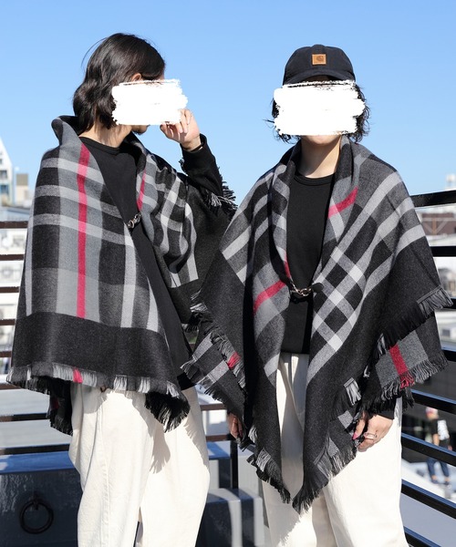 8(eight)(エイト)の「チェックポンチョ(ポンチョ・メンズ・ブラック/ベージュ/ネイビー/グレー/グリーン/ワインレッド・FREE)」の2枚目の写真