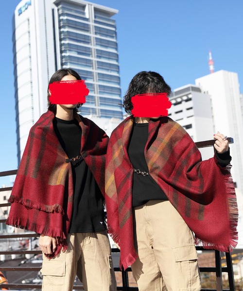 8(eight)(エイト)の「チェックポンチョ(ポンチョ・メンズ・ブラック/ベージュ/ネイビー/グレー/グリーン/ワインレッド・FREE)」の6枚目の写真
