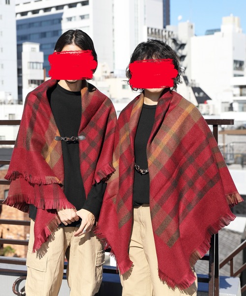 8(eight)(エイト)の「チェックポンチョ(ポンチョ・メンズ・ブラック/ベージュ/ネイビー/グレー/グリーン/ワインレッド・FREE)」の17枚目の写真