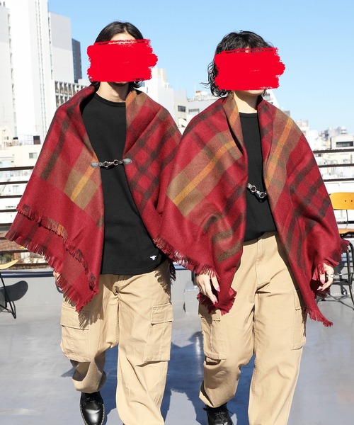 8(eight)(エイト)の「チェックポンチョ(ポンチョ・メンズ・ブラック/ベージュ/ネイビー/グレー/グリーン/ワインレッド・FREE)」の16枚目の写真