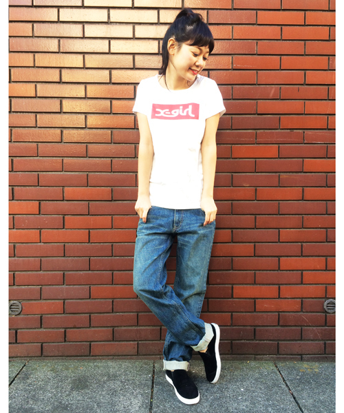 X-girl（エックスガール）の「BOX LOGO S/S TEE（Tシャツ/カットソー・レディース・ホワイト/ブラック・1/2）」の3枚目の写真
