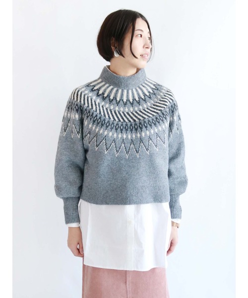 Lugnoncure（ルノンキュール）の「求心柄ショート丈ニット（ニット/セーター・レディース・オフホワイト/グレー/ベージュ・ﾌﾘ-）」の2枚目の写真