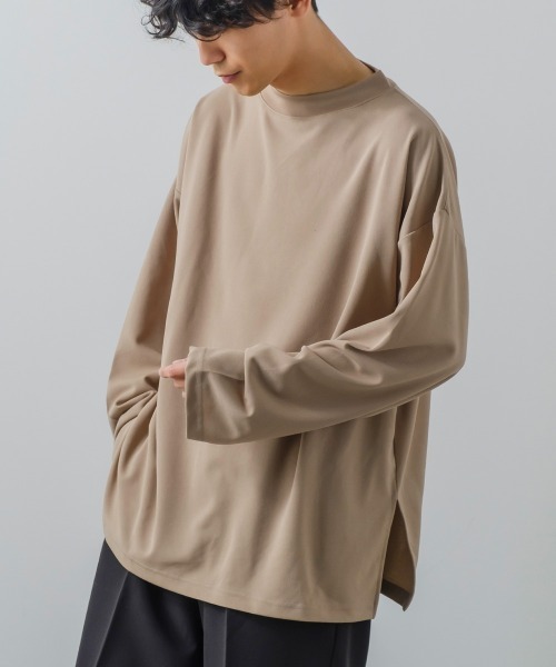 improves(インプローブス)の「カットジョーゼット オーバーサイズ モックネック ロンT セットアップ対応(Tシャツ/カットソー・メンズ・ブラック/ベージュ/ブラウン/ライトブラウン/杢グレー/チャコールグレー/ネイビー/オリーブ/カーキ・LARGE/MEDIUM)」の6枚目の写真
