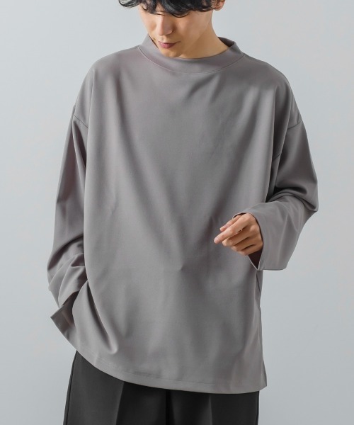 improves(インプローブス)の「カットジョーゼット オーバーサイズ モックネック ロンT セットアップ対応(Tシャツ/カットソー・メンズ・ブラック/ベージュ/ブラウン/ライトブラウン/杢グレー/チャコールグレー/ネイビー/オリーブ/カーキ・LARGE/MEDIUM)」の4枚目の写真
