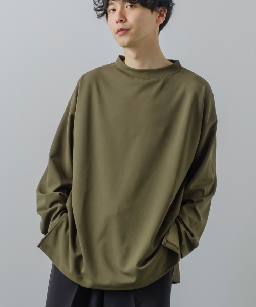 improves(インプローブス)の「カットジョーゼット オーバーサイズ モックネック ロンT セットアップ対応(Tシャツ/カットソー・メンズ・ブラック/ベージュ/ブラウン/ライトブラウン/杢グレー/チャコールグレー/ネイビー/オリーブ/カーキ・LARGE/MEDIUM)」の7枚目の写真