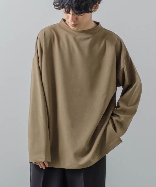 improves(インプローブス)の「カットジョーゼット オーバーサイズ モックネック ロンT セットアップ対応(Tシャツ/カットソー・メンズ・ブラック/ベージュ/ブラウン/ライトブラウン/杢グレー/チャコールグレー/ネイビー/オリーブ/カーキ・LARGE/MEDIUM)」の8枚目の写真