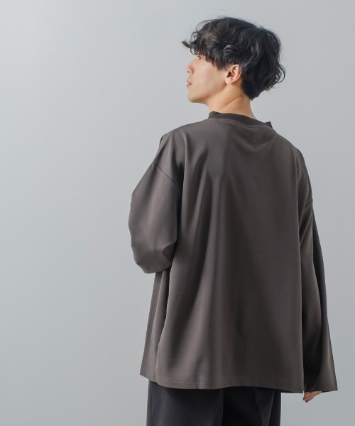 improves(インプローブス)の「カットジョーゼット オーバーサイズ モックネック ロンT セットアップ対応(Tシャツ/カットソー・メンズ・ブラック/ベージュ/ブラウン/ライトブラウン/杢グレー/チャコールグレー/ネイビー/オリーブ/カーキ・LARGE/MEDIUM)」の13枚目の写真