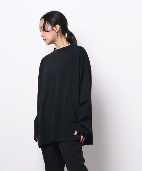 improves(インプローブス)の「カットジョーゼット オーバーサイズ モックネック ロンT セットアップ対応(Tシャツ/カットソー・メンズ・ブラック/ベージュ/ブラウン/ライトブラウン/杢グレー/チャコールグレー/ネイビー/オリーブ/カーキ・LARGE/MEDIUM)」の11枚目の写真