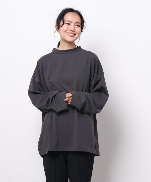 improves(インプローブス)の「カットジョーゼット オーバーサイズ モックネック ロンT セットアップ対応(Tシャツ/カットソー・メンズ・ブラック/ベージュ/ブラウン/ライトブラウン/杢グレー/チャコールグレー/ネイビー/オリーブ/カーキ・LARGE/MEDIUM)」の16枚目の写真