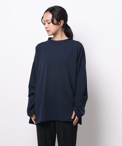 improves(インプローブス)の「カットジョーゼット オーバーサイズ モックネック ロンT セットアップ対応(Tシャツ/カットソー・メンズ・ブラック/ベージュ/ブラウン/ライトブラウン/杢グレー/チャコールグレー/ネイビー/オリーブ/カーキ・LARGE/MEDIUM)」の12枚目の写真