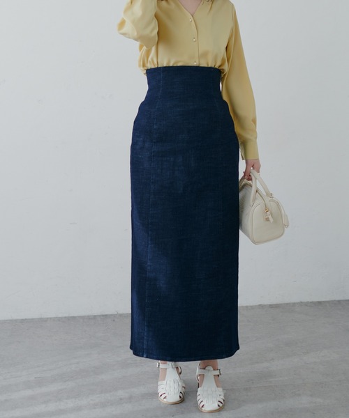 natural couture(ナチュラルクチュール)の「【2サイズ展開】美シルエットなハイウエストタイトスカート(スカート・レディース・ブラック/オフホワイト/インディゴブルー/グリーン/ブルー系・SMALL/MEDIUM)」の9枚目の写真