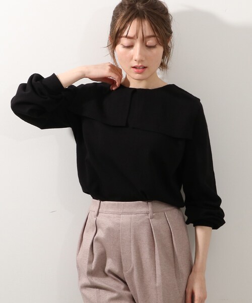 DRESKIP(ドレスキップ)の「◆ビッグカラーニット(ニット/セーター・レディース・ブラック/ナチュラル・02/03)」の2枚目の写真