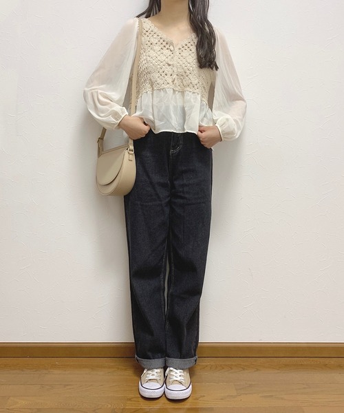 Cham.(チャム)の「切り替えシアーブラウス(シャツ/ブラウス・レディース・ベージュ/オフホワイト・F)」の9枚目の写真