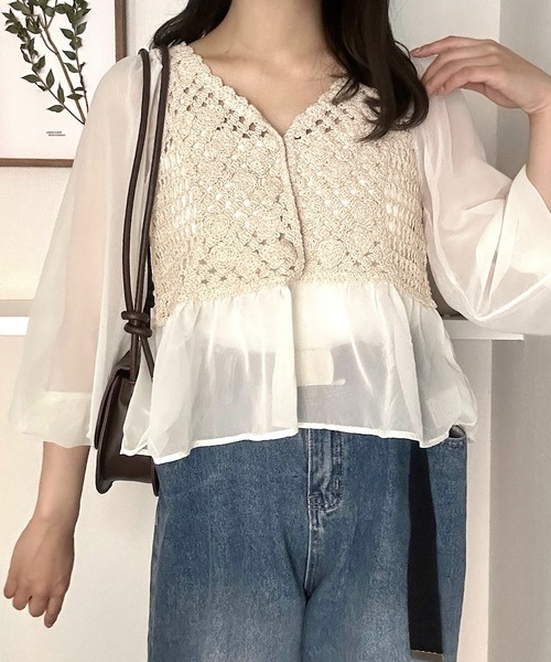 Cham.(チャム)の「切り替えシアーブラウス(シャツ/ブラウス・レディース・ベージュ/オフホワイト・F)」の19枚目の写真