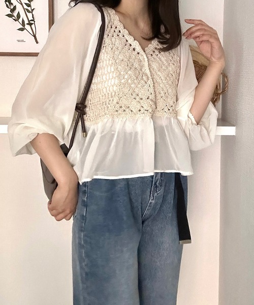 Cham.(チャム)の「切り替えシアーブラウス(シャツ/ブラウス・レディース・ベージュ/オフホワイト・F)」の20枚目の写真