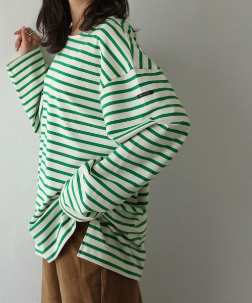 Chillfar（チルファー）の「ラベルボーダーロンT（Tシャツ/カットソー・レディース・ホワイト×レッド/ホワイト×グリーン/ホワイト×ブルー/ホワイト×ブラック/ブラック×ホワイト/ホワイト系/ブルー系/ブルー系1/ブラック系・FREE）」の3枚目の写真