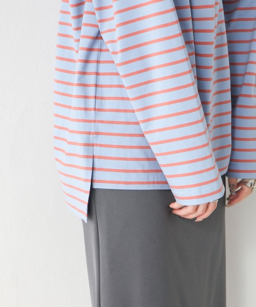 Chillfar（チルファー）の「ラベルボーダーロンT（Tシャツ/カットソー・レディース・ホワイト×レッド/ホワイト×グリーン/ホワイト×ブルー/ホワイト×ブラック/ブラック×ホワイト/ホワイト系/ブルー系/ブルー系1/ブラック系・FREE）」の16枚目の写真