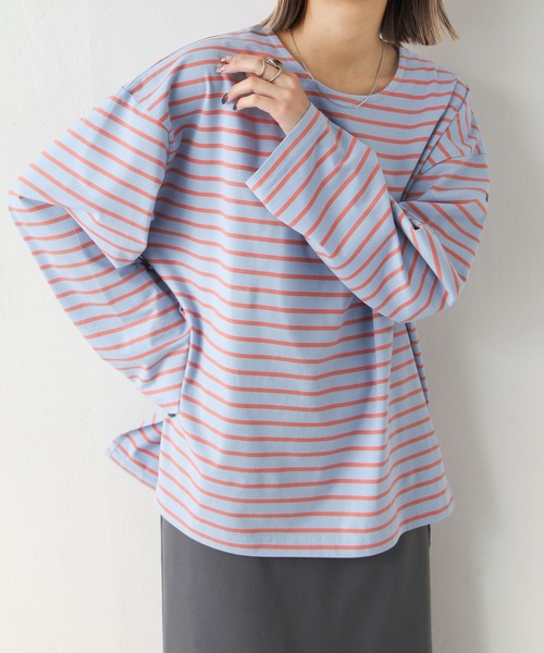 Chillfar（チルファー）の「ラベルボーダーロンT（Tシャツ/カットソー・レディース・ホワイト×レッド/ホワイト×グリーン/ホワイト×ブルー/ホワイト×ブラック/ブラック×ホワイト/ホワイト系/ブルー系/ブルー系1/ブラック系・FREE）」の21枚目の写真