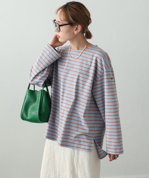 Chillfar（チルファー）の「ラベルボーダーロンT（Tシャツ/カットソー・レディース・ホワイト×レッド/ホワイト×グリーン/ホワイト×ブルー/ホワイト×ブラック/ブラック×ホワイト/ホワイト系/ブルー系/ブルー系1/ブラック系・FREE）」の14枚目の写真