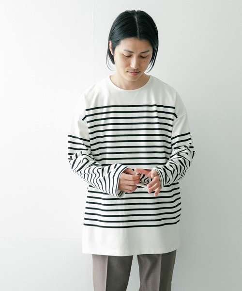 ITEMS URBANRESEARCH(アイテムズ アーバンリサーチ)の「オーバーサイズボーダー バスクカットソー(Tシャツ/カットソー・メンズ・ネイビー/オフホワイト/ブラック・LARGE/MEDIUM)」の9枚目の写真