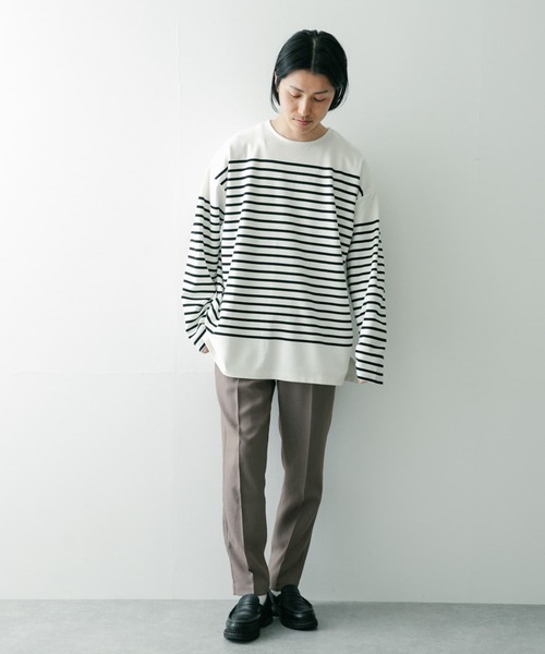 ITEMS URBANRESEARCH(アイテムズ アーバンリサーチ)の「オーバーサイズボーダー バスクカットソー(Tシャツ/カットソー・メンズ・ネイビー/オフホワイト/ブラック・LARGE/MEDIUM)」の5枚目の写真