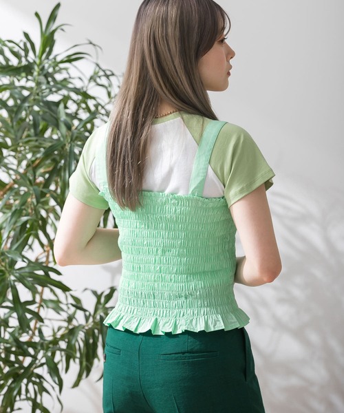 HEYUMM（ヘユム）の「シャーリングフリルトップ（キャミソール・レディース・ライトブルー/ブラック/ミント・ONE）」の10枚目の写真