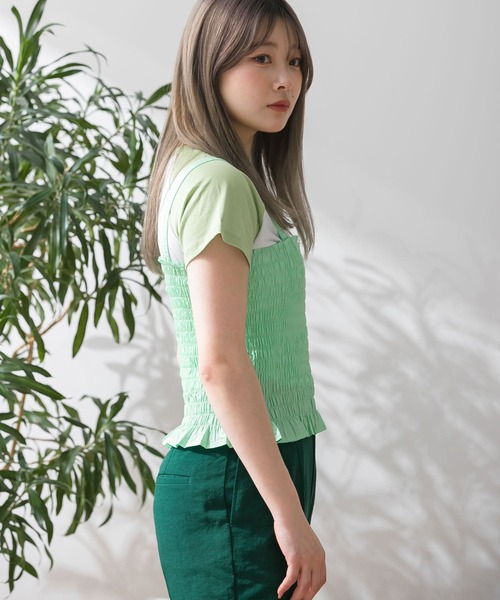 HEYUMM（ヘユム）の「シャーリングフリルトップ（キャミソール・レディース・ライトブルー/ブラック/ミント・ONE）」の11枚目の写真