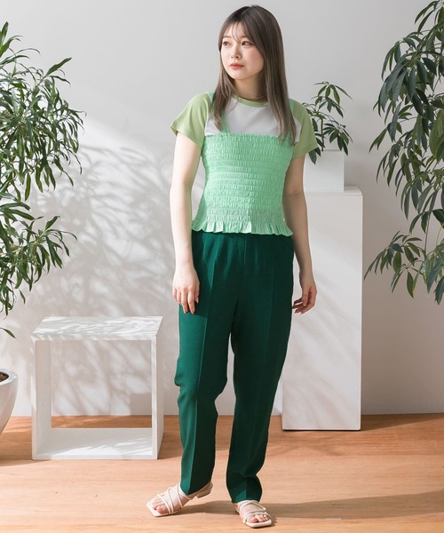 HEYUMM（ヘユム）の「シャーリングフリルトップ（キャミソール・レディース・ライトブルー/ブラック/ミント・ONE）」の13枚目の写真