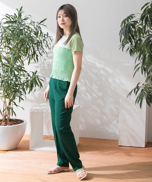 HEYUMM（ヘユム）の「シャーリングフリルトップ（キャミソール・レディース・ライトブルー/ブラック/ミント・ONE）」の14枚目の写真