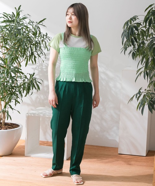 HEYUMM（ヘユム）の「シャーリングフリルトップ（キャミソール・レディース・ライトブルー/ブラック/ミント・ONE）」の16枚目の写真