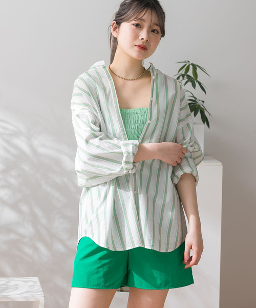 HEYUMM（ヘユム）の「シャーリングフリルトップ（キャミソール・レディース・ライトブルー/ブラック/ミント・ONE）」の17枚目の写真