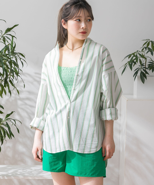 HEYUMM（ヘユム）の「シャーリングフリルトップ（キャミソール・レディース・ライトブルー/ブラック/ミント・ONE）」の18枚目の写真