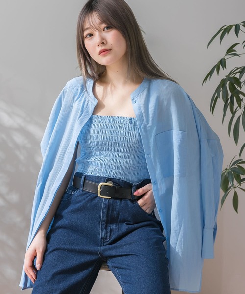 HEYUMM（ヘユム）の「シャーリングフリルトップ（キャミソール・レディース・ライトブルー/ブラック/ミント・ONE）」の20枚目の写真