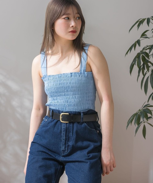 HEYUMM（ヘユム）の「シャーリングフリルトップ（キャミソール・レディース・ライトブルー/ブラック/ミント・ONE）」の21枚目の写真