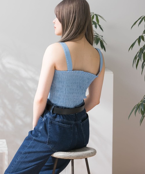 HEYUMM（ヘユム）の「シャーリングフリルトップ（キャミソール・レディース・ライトブルー/ブラック/ミント・ONE）」の22枚目の写真