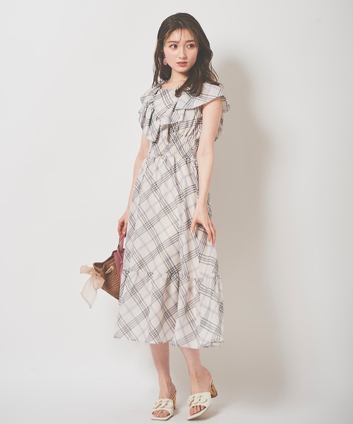 Morgan (モルガン) 上品なチェック柄とフリルワンピース 31 Sons de mode（トランテアン ソン ドゥ モード）の「シアー