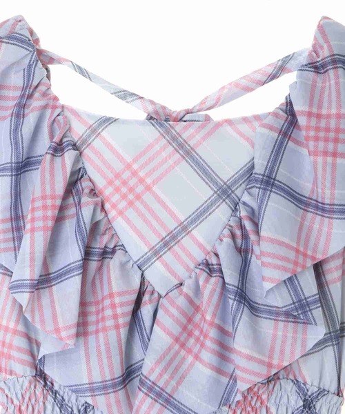 31 Sons de mode（トランテアン　ソン　ドゥ　モード）の「シアーチェックフリルワンピース（ワンピース・レディース・イエロー/サックスブルー/ベージュ・36/38）」の9枚目の写真