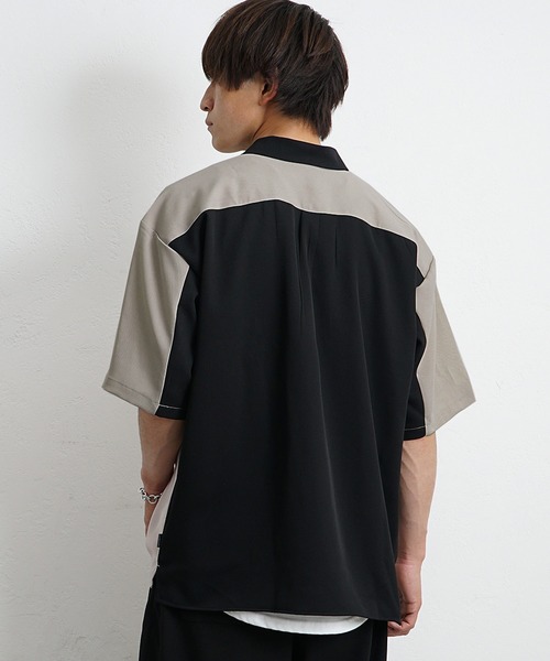 MinoriTY(マイノリティ)の「【MinoriTY】ハーフジップ切替シャツ 半袖シャツ メンズ 無地 秋服 夏服(シャツ/ブラウス・メンズ・ベージュ/ブルー/グリーン・M/L)」の5枚目の写真