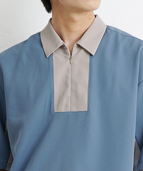 MinoriTY(マイノリティ)の「【MinoriTY】ハーフジップ切替シャツ 半袖シャツ メンズ 無地 秋服 夏服(シャツ/ブラウス・メンズ・ベージュ/ブルー/グリーン・M/L)」の10枚目の写真