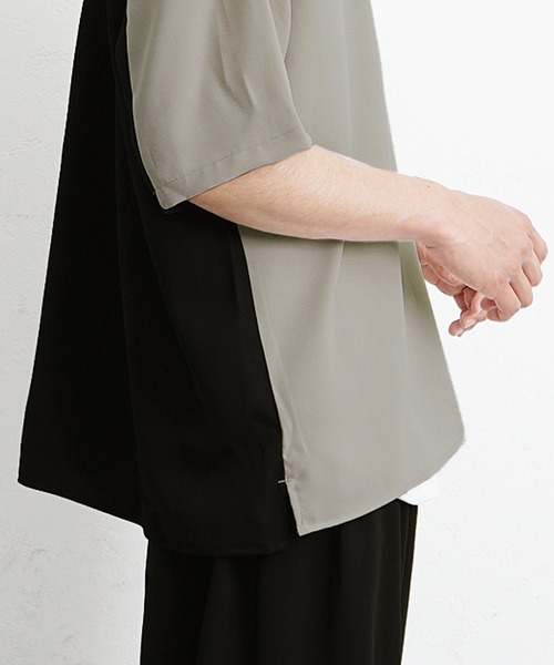 MinoriTY(マイノリティ)の「【MinoriTY】ハーフジップ切替シャツ 半袖シャツ メンズ 無地 秋服 夏服(シャツ/ブラウス・メンズ・ベージュ/ブルー/グリーン・M/L)」の12枚目の写真