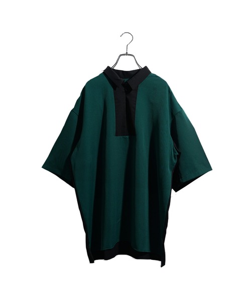 MinoriTY(マイノリティ)の「【MinoriTY】ハーフジップ切替シャツ 半袖シャツ メンズ 無地 秋服 夏服(シャツ/ブラウス・メンズ・ベージュ/ブルー/グリーン・M/L)」の14枚目の写真