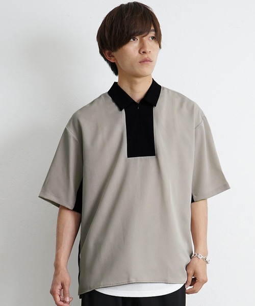 MinoriTY(マイノリティ)の「【MinoriTY】ハーフジップ切替シャツ 半袖シャツ メンズ 無地 秋服 夏服(シャツ/ブラウス・メンズ・ベージュ/ブルー/グリーン・M/L)」の16枚目の写真