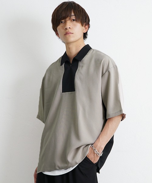 MinoriTY(マイノリティ)の「【MinoriTY】ハーフジップ切替シャツ 半袖シャツ メンズ 無地 秋服 夏服(シャツ/ブラウス・メンズ・ベージュ/ブルー/グリーン・M/L)」の17枚目の写真