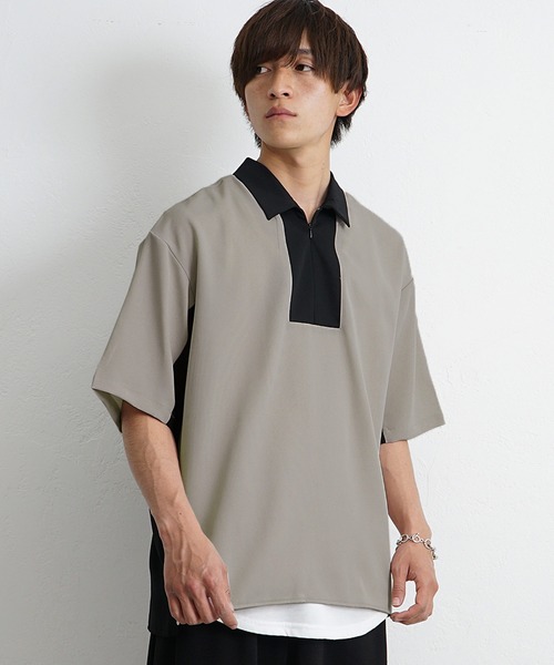 MinoriTY(マイノリティ)の「【MinoriTY】ハーフジップ切替シャツ 半袖シャツ メンズ 無地 秋服 夏服(シャツ/ブラウス・メンズ・ベージュ/ブルー/グリーン・M/L)」の15枚目の写真